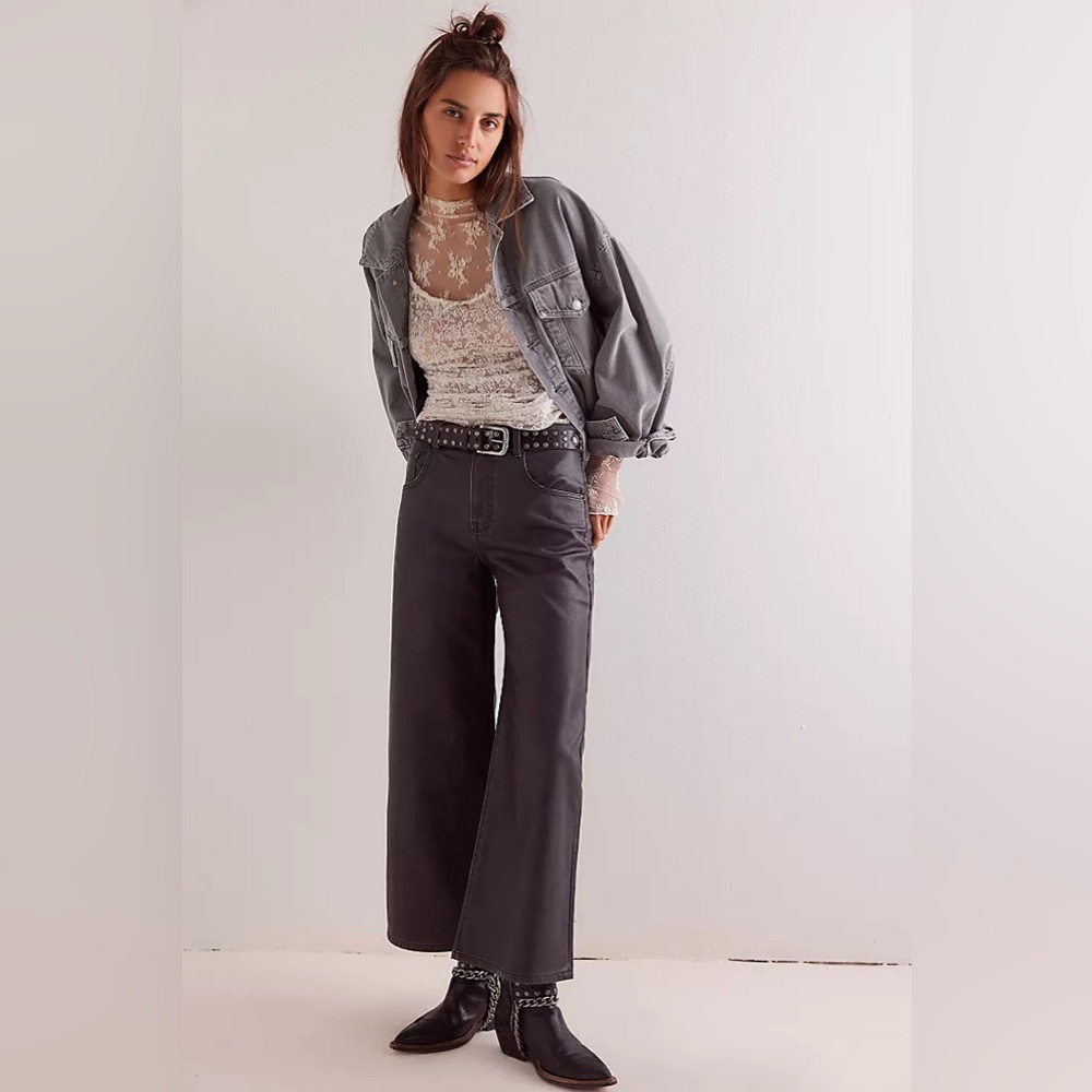 We The Free by Free People Misha Wide Leg Barrel Jeans Vegan Leather sz 30
